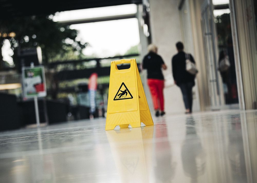 Caution sign on slippery floor